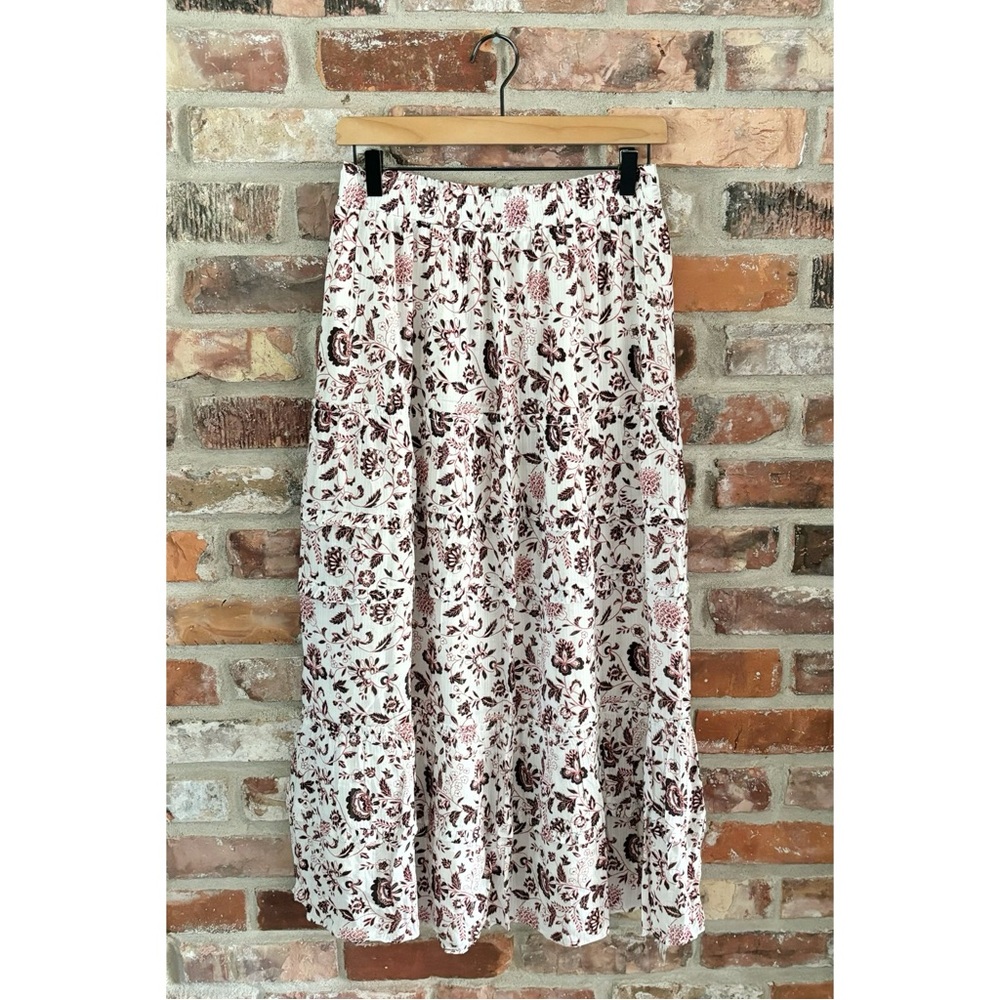 Loft Purple Floral Shimmer Tiered Midi Skirt, S